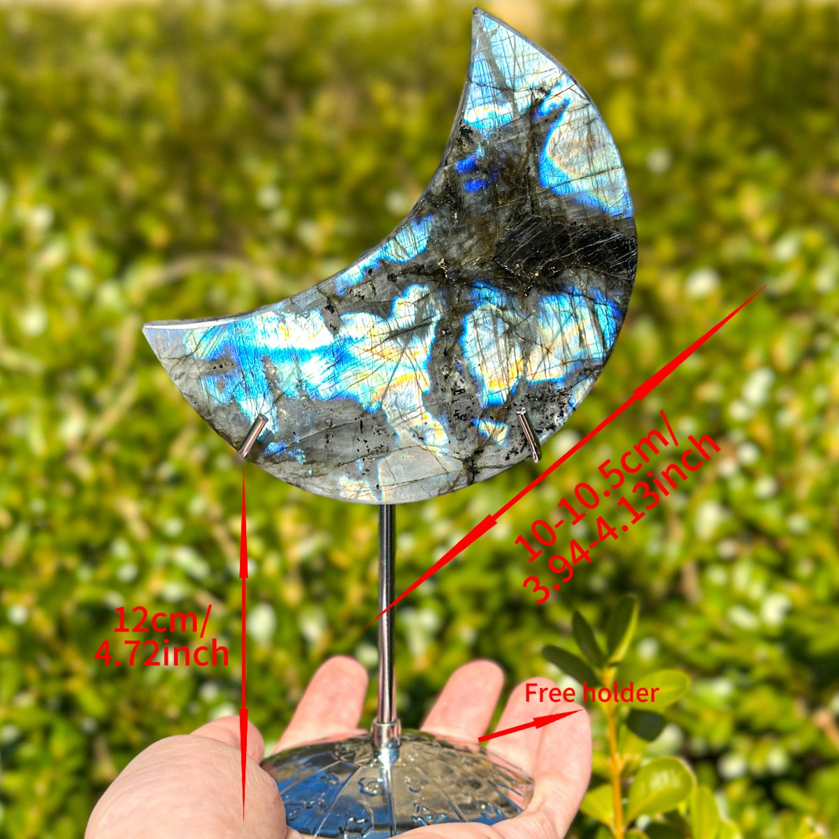 1 count "Handmade Labradorite Moon Ornament - Unique Decor with Celestial Allure" Moonstone Crystal Crystal Carvings